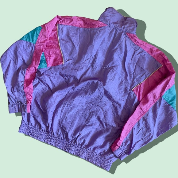 ‼️SOLD‼️Vintage Color Block Windbreaker Zip Up M Floral Embroidery Multicolor - Picture 7 of 7